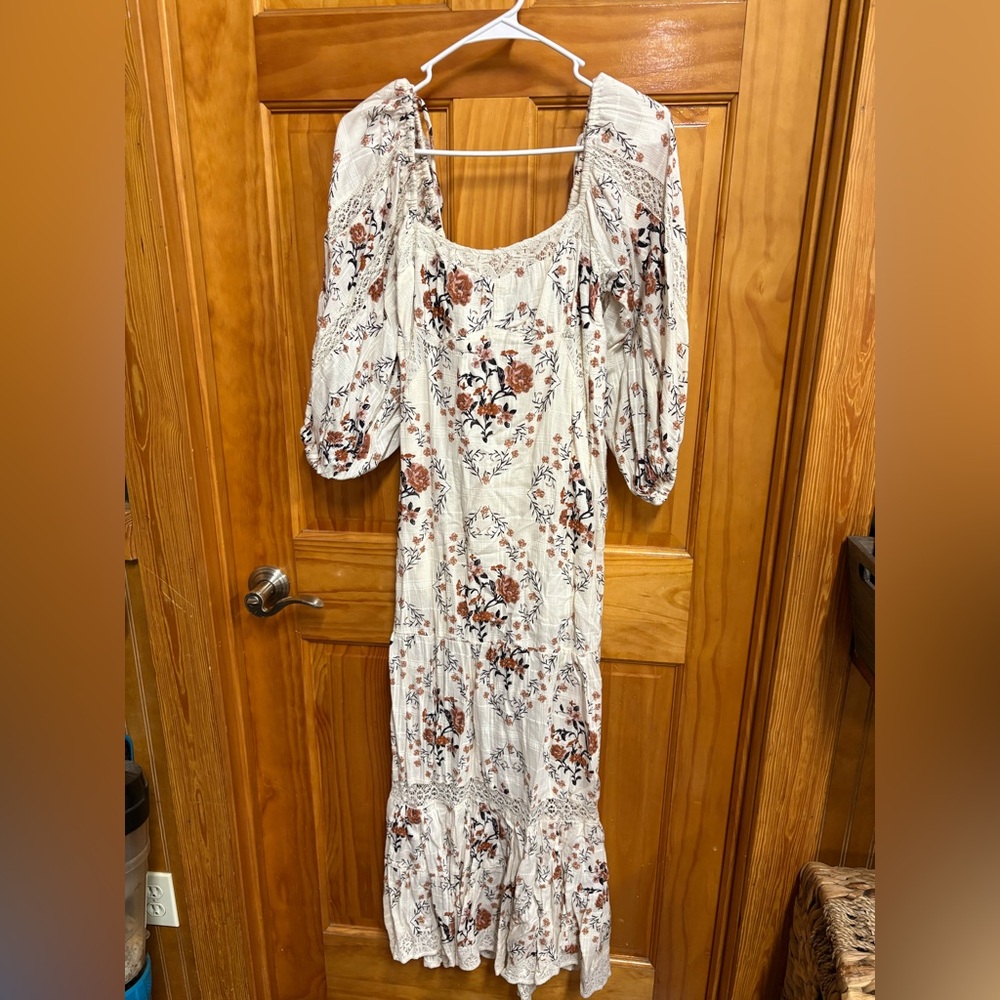 Free People Red Sundress with Bishop Sleeves and Scoop Neck